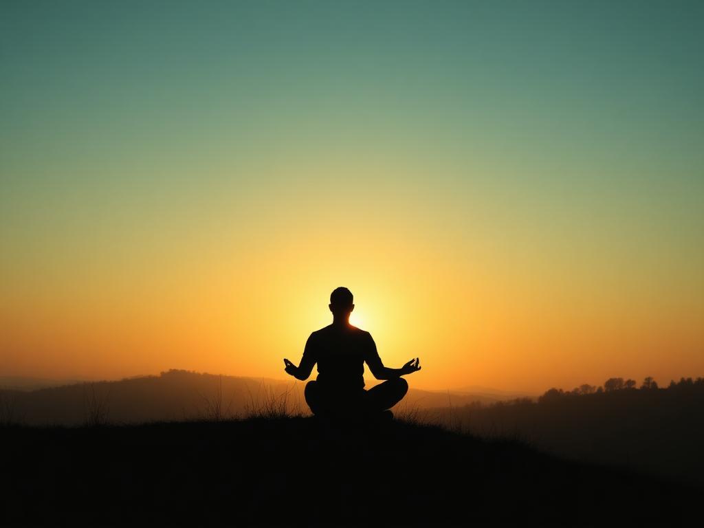 Silhueta de pessoa em meditação ao nascer do sol